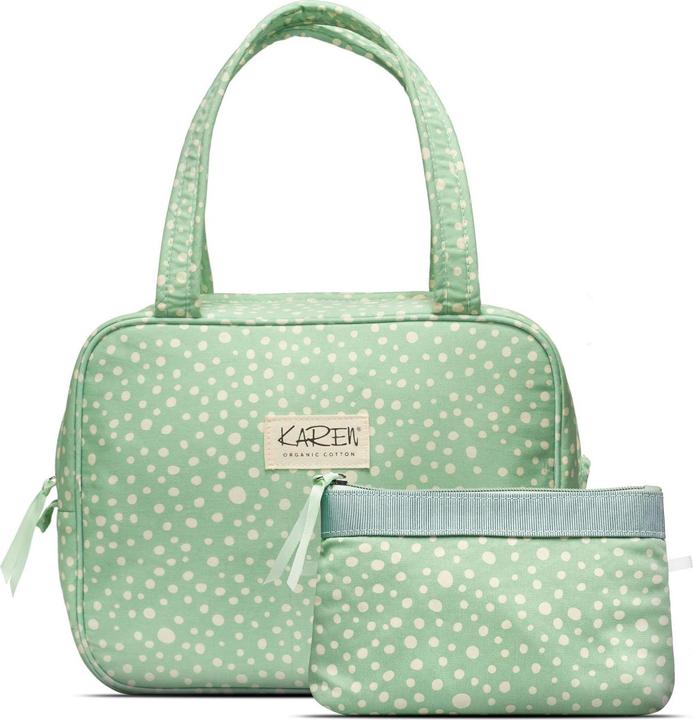 Cimi Karen Denmark - 2 pcs Cosmetic bag with handle Green/white print