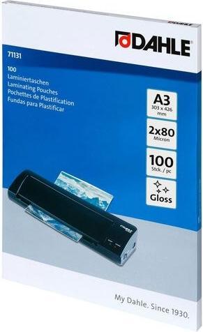 Actual product image Dahle Laminating pouches A3 160mi 100s 303x426mm/2x80micron/ pack of 100 (303 x 426 mm, 100 Piece, 80 µm)