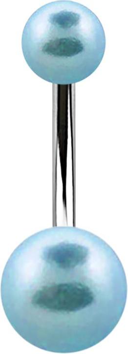 Star Piercing Banane silber mit zwei Perlenkugeln hellblau (ohne Messing, Chirurgenstahl 316L)