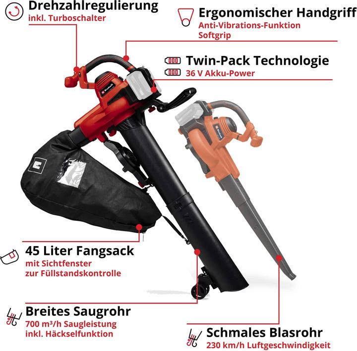 Image du produit Einhell GE-CL 36/230 Li E -Solo (Fonctionnement sur batterie, Aspirateurs à feuilles)