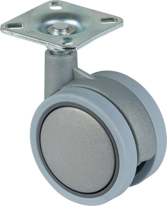 Actual product image BS Rollen Plastic double castor Wheel Ø 60 mm Load capacity 35 kg with screw-on plate Plastic silver-grey