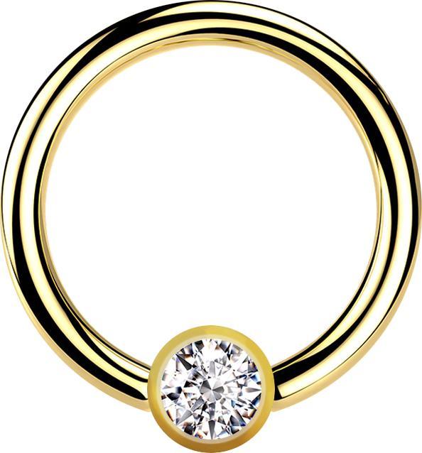 Star Piercing Micro Ball Closure Ring vergoldet mit Kugel Kristall silber (Chirurgenstahl 316L)