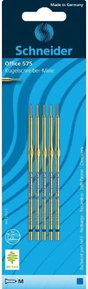 Produktbild Schneider Kugelschreibermine Office 575 K14 0,5mm M blau dokumentenecht 5 St./Pack. (Nachfülleinheit, Blau, 0.50 mm)