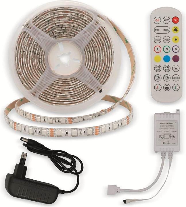 Produktbild Optonica Strip, RGB 4323, 12 V, 60 LEDs, EEK: G, 36 W, 2400 lm, mit Fernbedienung, 5 m, IP54 (500 cm, Indoor)