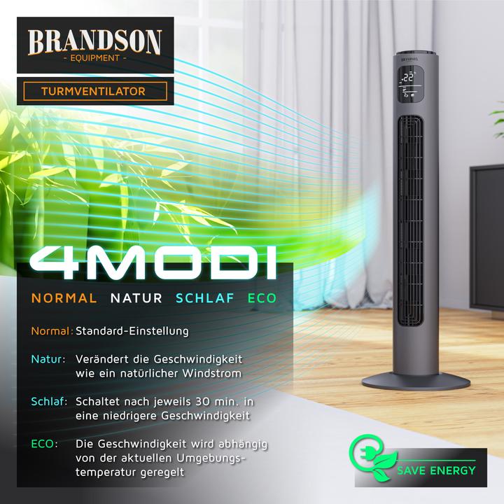 Image du produit Brandson Turmventilator WiFi, Eco DC-Motor 35W, App-Steuerung/Sprachbefehl, Timer, Oszillation, leiser Lüfter (52 dB)