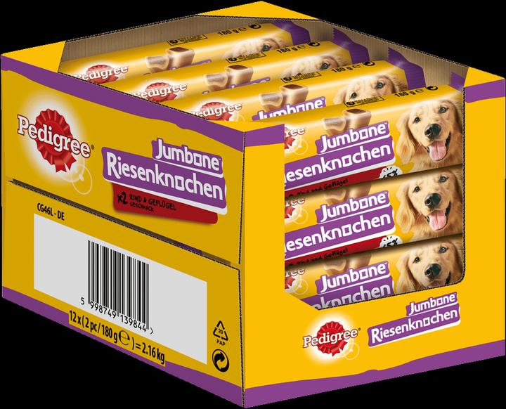 Image du produit Pedigree JUMBONE™ Sachet d'os géants au goût de boeuf et de volaille (Adulte, 12 pcs, 2160 g)