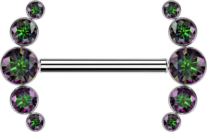 Star Piercing Threadless Barbell silber front fünf Kristalle dunkel multicolor (Titan G23, ohne Messing)