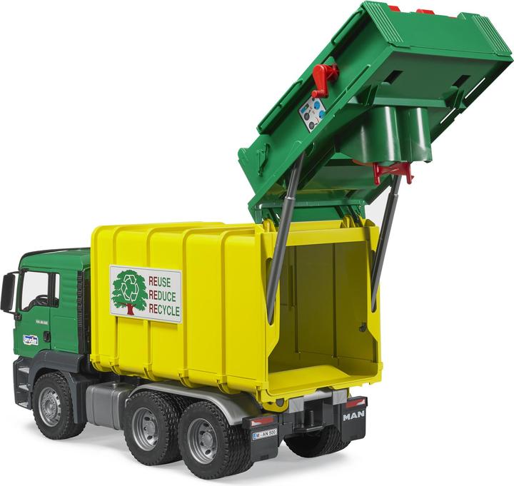 Actual product image Bruder MAN TGS garbage truck rear loader green