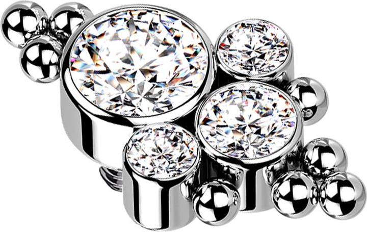 Star Piercing Dermal Anchor silber acht Kugeln und vier Kristalle silber (Titan G23, ohne Messing)