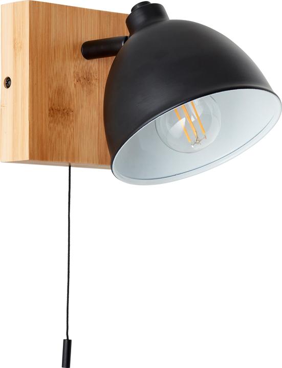 Actual product image Brilliant Celia Wall Lamp matt black/bamboo Metal/bamboo Pull Switch 1x D4 (E14)
