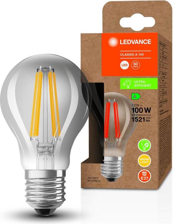 Image du produit Osram EFFICACITÉ ÉNERGÉTIQUE FILAMENT A 100 72 W E27A (E27, 7.20 W, 1521 lm, 1 x, A)