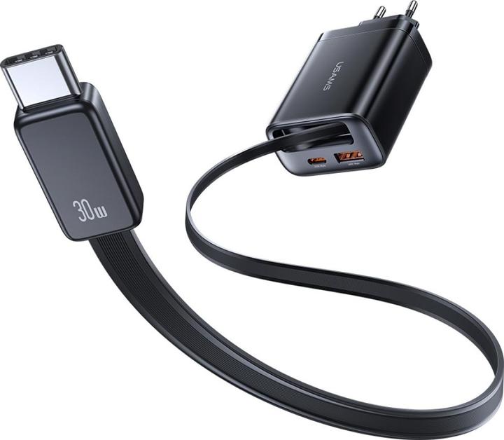 Immagine prodotto Usams CC296 30W Fast Charger With Retractable Type-C Cable (EU) - Xiang Series White (30 W)