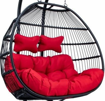Actual product image PureHaven Hanging chair for 2 persons 130x120x200 cm rattan plastic wickerwork with cushion waterproof (250 kg)