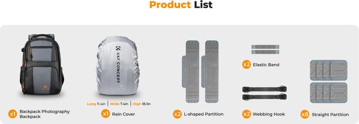 Immagine prodotto K&F Concept Zaino 30L Nature Wander 09 (nero e grigio) (Borsa a tracolla per fotocamera, 25 l)