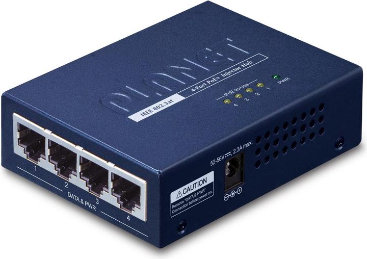 Immagine prodotto Planet PoE 802.3at Injector 4-Port RJ-45 Hub 10/100/1000 Mbps Peso: 220g (802.3af (PoE), 802,3at (PoE+), 120 W)