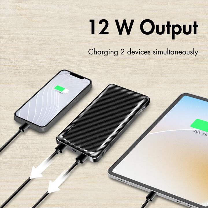 Produktbild LogiLink Powerbank 10000 mAh, 2x USB-A, USB-C, micro-USB, mit Schnellladenfunktion, schwarz (10000 mAh, 12 W, 12 Wh)