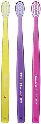 Image du produit Tello 6240 Adult Ultra Soft Swiss Toothbrush for Gentle Cleaning with Ergonomic Handle Assorted Colors 3 C (Souple, 3 x)