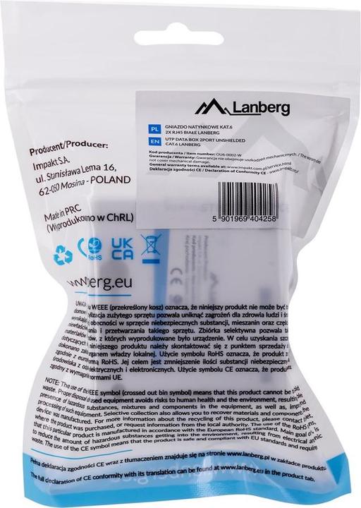 Productafbeelding Lanberg OU6-0002-W Contactdoos RJ-45 Wit