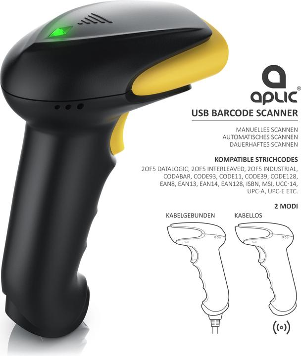 Produktbild Aplic Barcode Scanner Wireless - 2,4 Ghz kabelloser Laser Handscanner, Handheld Lesegerät USB, 6 Scan-Modi