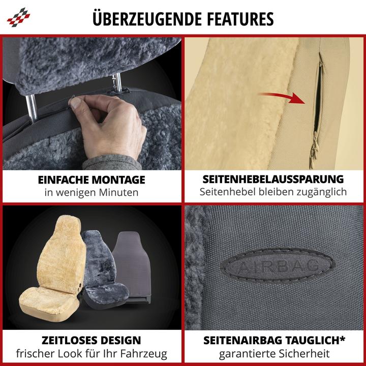 Produktbild Walser Autositzbezug Zoya aus Lammfell Einzelsitz Highback Zipp-It anthrazit