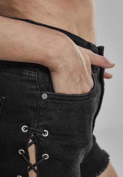 Actual product image Urban Classics Ladies Highwaist Denim Lace Up Shorts - 2202 (32)