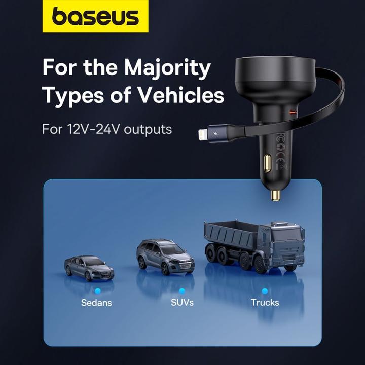Actual product image Baseus Enjoyment Pro USB-C (female) / Lightning (male) 60W car charger - black