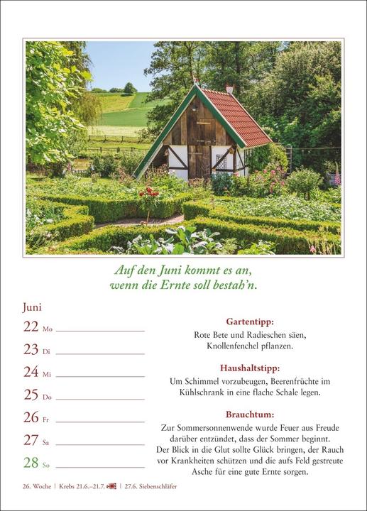 Produktbild Harenberg Bauernweisheiten Wochenkalender 2026 - Bauernregeln, Brauchtum, Gartentipps, Haushalt (A5, Harter Einband, Deutsch)