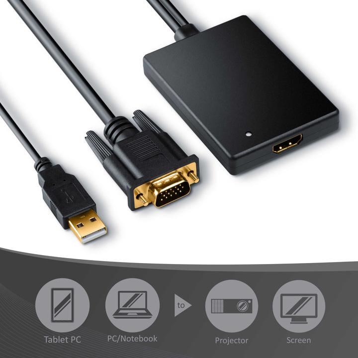 Produktbild CSL VGA zu HDMI Adapter 1080p Full HD, Konverter, männlich zu weiblich (VGA, USB 2.0, 15 cm)