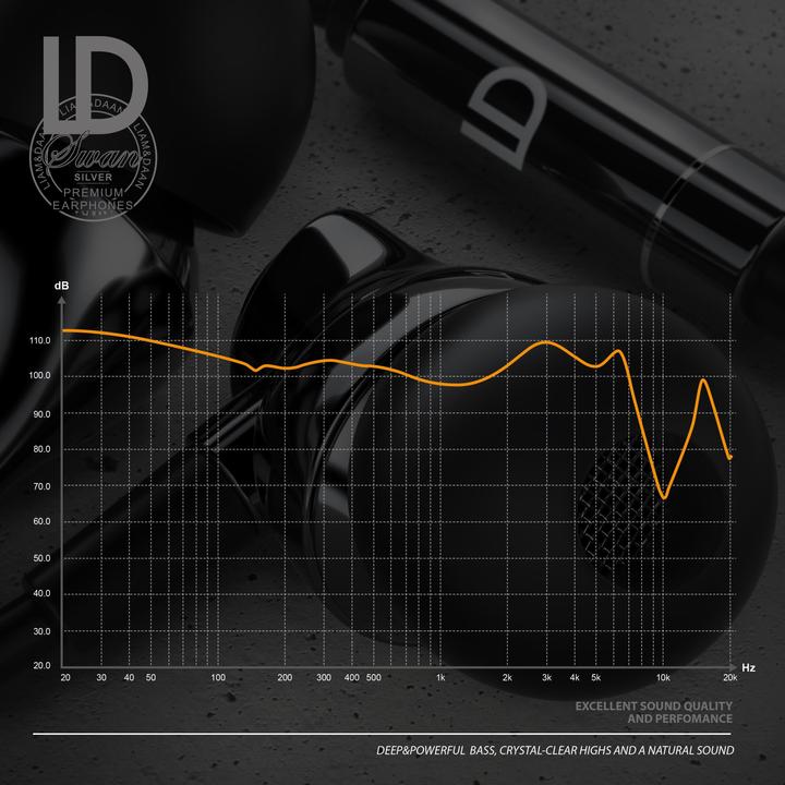 Actual product image Liam & Daan In-Ear Headphones, High End Ceramic InEar 8mm Driver / Aramid Cable / Bend Protection, silver/black (No noise cancelling, Cable)
