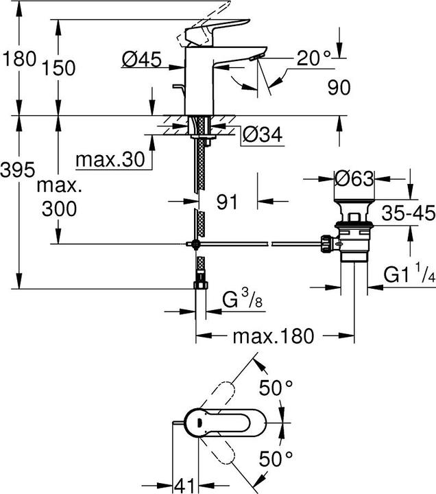 Produktbild Grohe Einhand-Waschtischbatterie BAUEDGE
