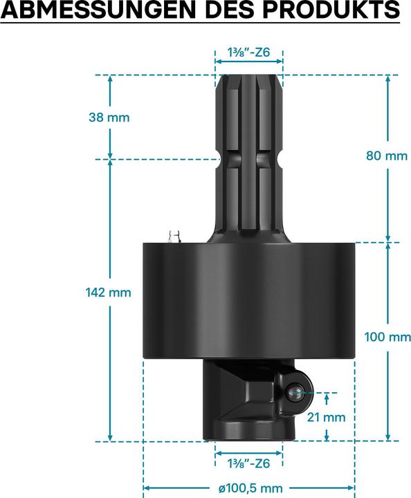 Produktbild Wiltec Zapfwellen Freilaufkupplung 220mm, 1 3/8" AG IG 6 Zahn Vielkeilwelle max. 3500Nm (Traktorzubehör)