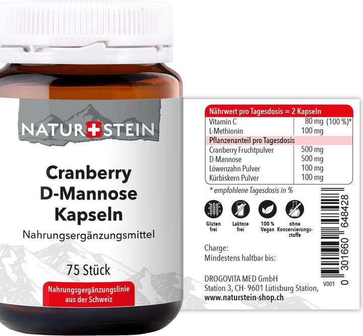 Produktbild Naturstein Cranberry D-Mannose Kapseln (75 Stück, Kapseln, 165 g)
