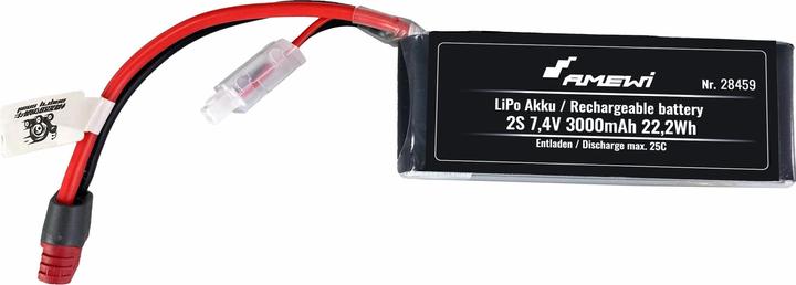 Amewi RC batterij LiPo 3000 mAh 7,4 V 25C Deans (7.40 V, 3000 mAh)