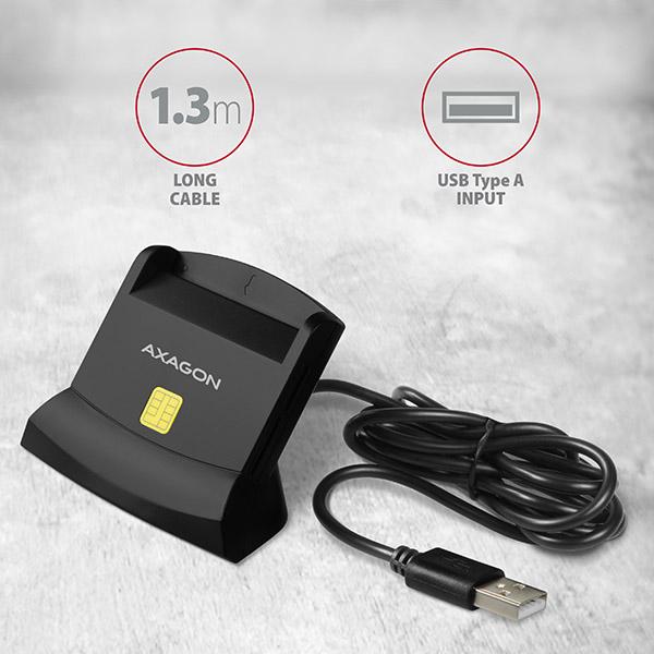 Produktbild Axagon CRE-SM2 USB Smart Card und SD/microSD/SIM Card Reader - USB 2.0 (USB 2.0)