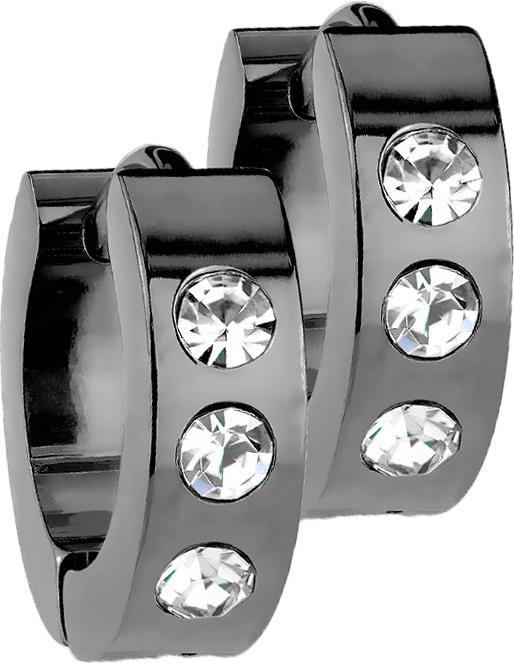 Star Piercing Ohrring zum Klappen schwarz mit 3 Kristalle (ohne Messing, Chirurgenstahl 316L)