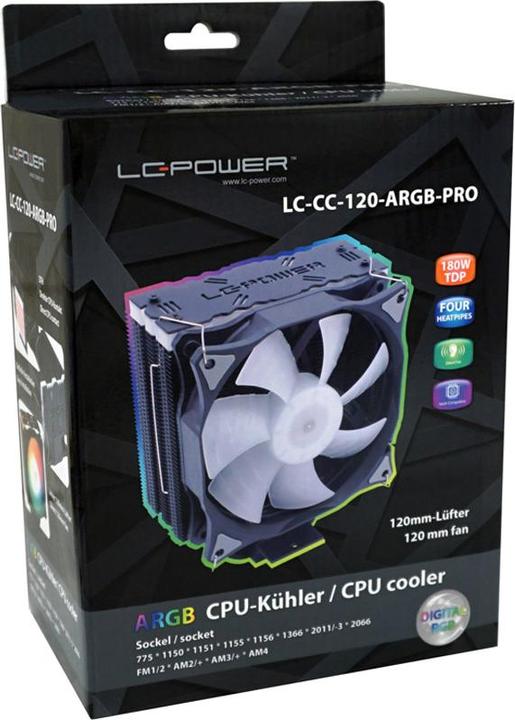 Actual product image LC-Power LC-CC-120-ARGB-PRO, 800-1800 rpm, 58 CFM, 4-pin PWM, RGB LED, DC (145 mm)