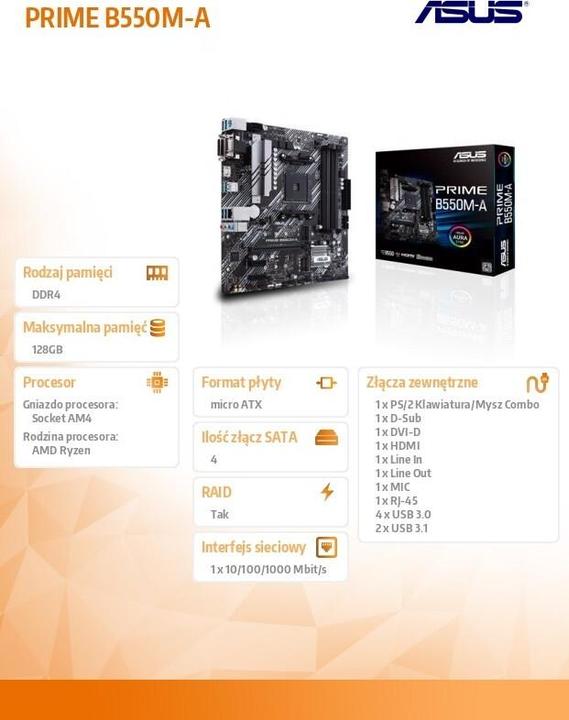 Produktbild ASUS PRIME B550M-A (AM4, AMD B550, mATX)