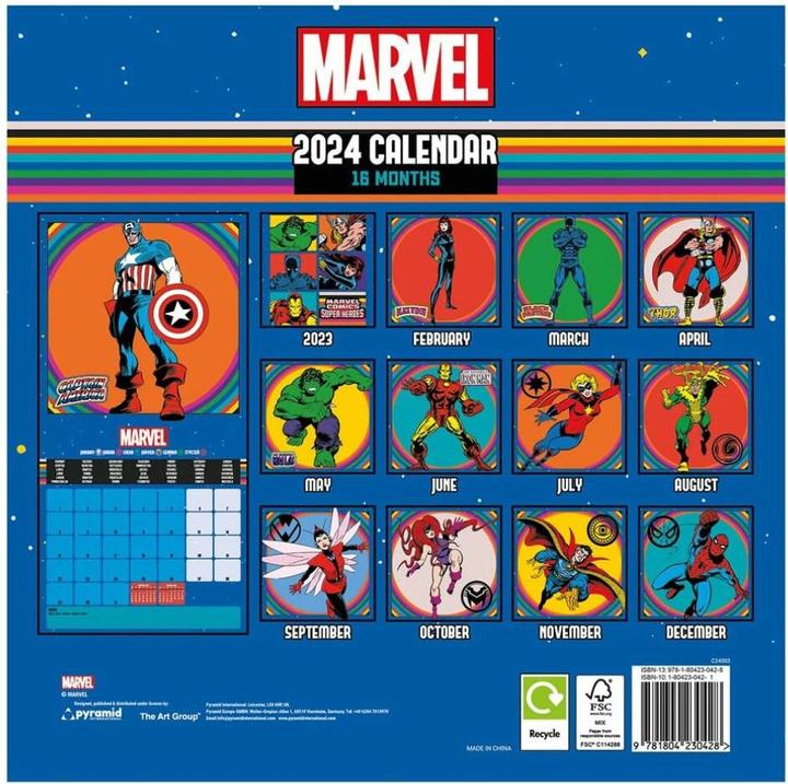 Immagine prodotto Pyramid Calendario Marvel 2024 Supereroi (30 x 30 cm, Inglese)