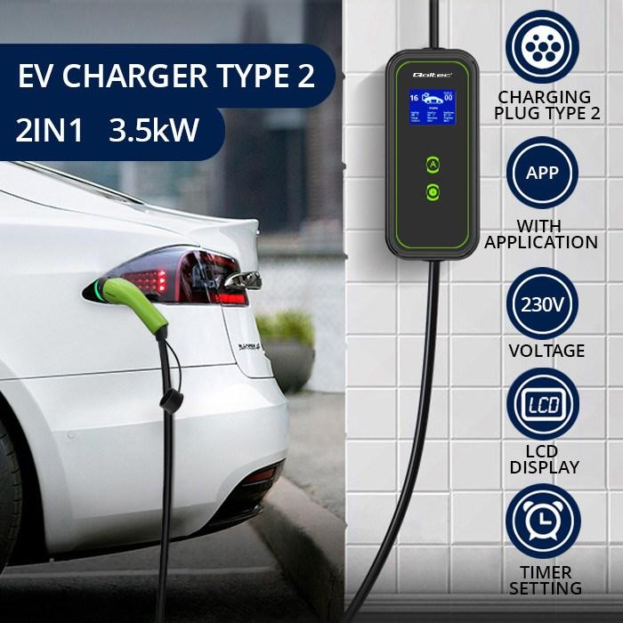 Actual product image Qoltec Mobile EV charger with adjustable 2in1 mode