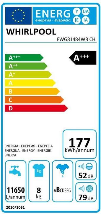 Label énergétique Whirlpool FT M11 82K CH (8 kg, Droite)