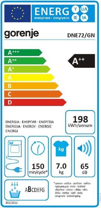 Energie-Label Gorenje GORE Wärmepumpentrockner (7 kg, Rechts, EU-Stecker)