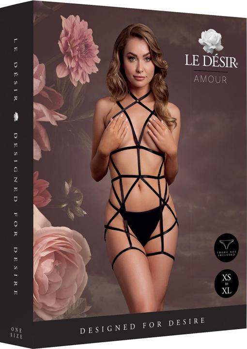 Produktbild Le Désir Strappy Open Cup Body Harness with Garters - Plus Size - Black (Plus Size)