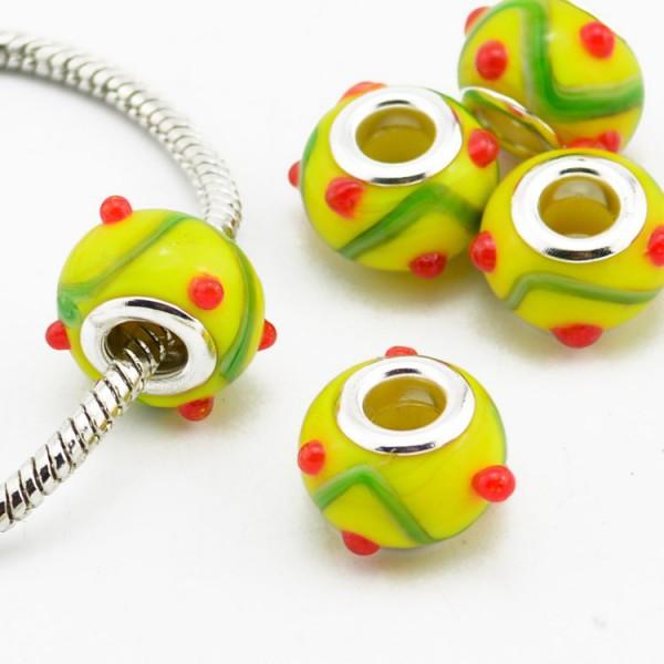 Hermex Glas Bead versilbert 925 - Silbrig Gelb (Metalllegierung und Glas)