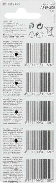 Produktbild GP Batteries Batterie A76 (LR44) - 5 Stück (5 Stk., LR44, 105 mAh)