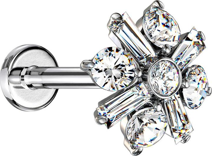 Star Piercing Micro Labret Innengewinde silber Kreuz Kristallblume silber (Chirurgenstahl 316L, Messing)