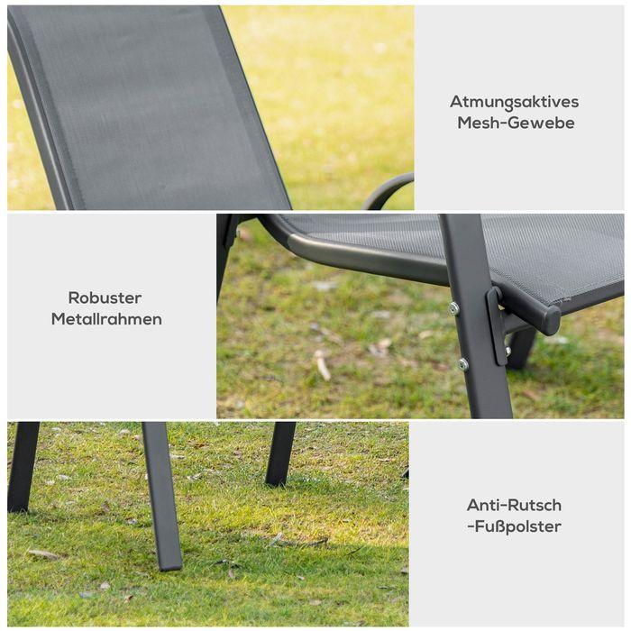 Produktbild Swisshandel24 2er Set Gartenstuhl Stapelstuhl mit Armlehne Metall Mesh-Gewebe grau 70x54x90cm