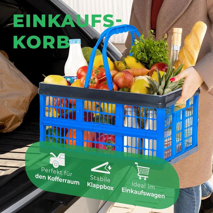 Immagine prodotto Novaliv Klappbox Blau 2er Set - 16L Faltkorb mit Henkeln - Vielseitiger Einkaufskorb - Praktische Au (16 l)