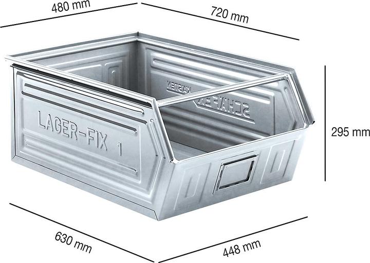 Actual product image Schäfer Shop Open fronted storage bin with carrying bar SSI Schäfer LF 14/7-1, steel, L 720 x W 480 x H 295 mm