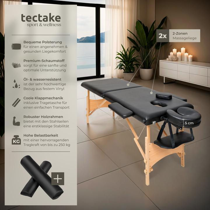 Produktbild tectake 2 Zonen Massageliege-Set Freddi mit 5cm Polsterung, Rollen und Holzgestell