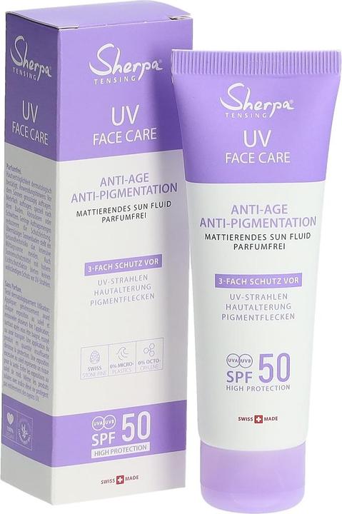 Actual product image Sherpa Tensing Sun Fluid Anti-Aging (Sun cream face, SPF 50, 50 ml, 68 g)
